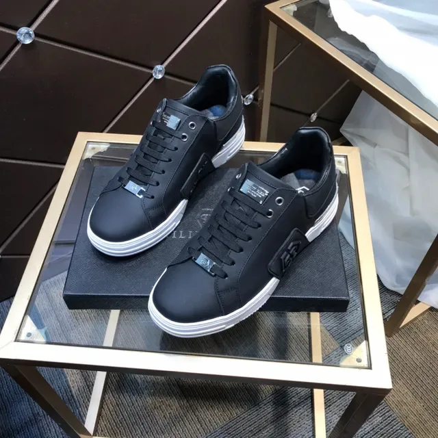 Philipp Plein Preto Branco Couro Sintético Sola Grossa Sneakers Lifestyle 2