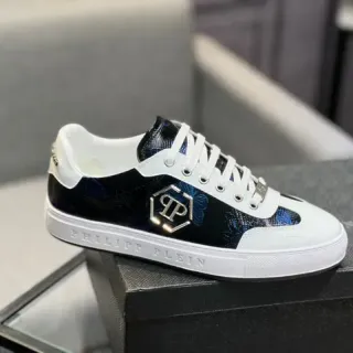 Philipp Plein কালো সাদা লো-টপ লেস-আপ স্নিকার্স