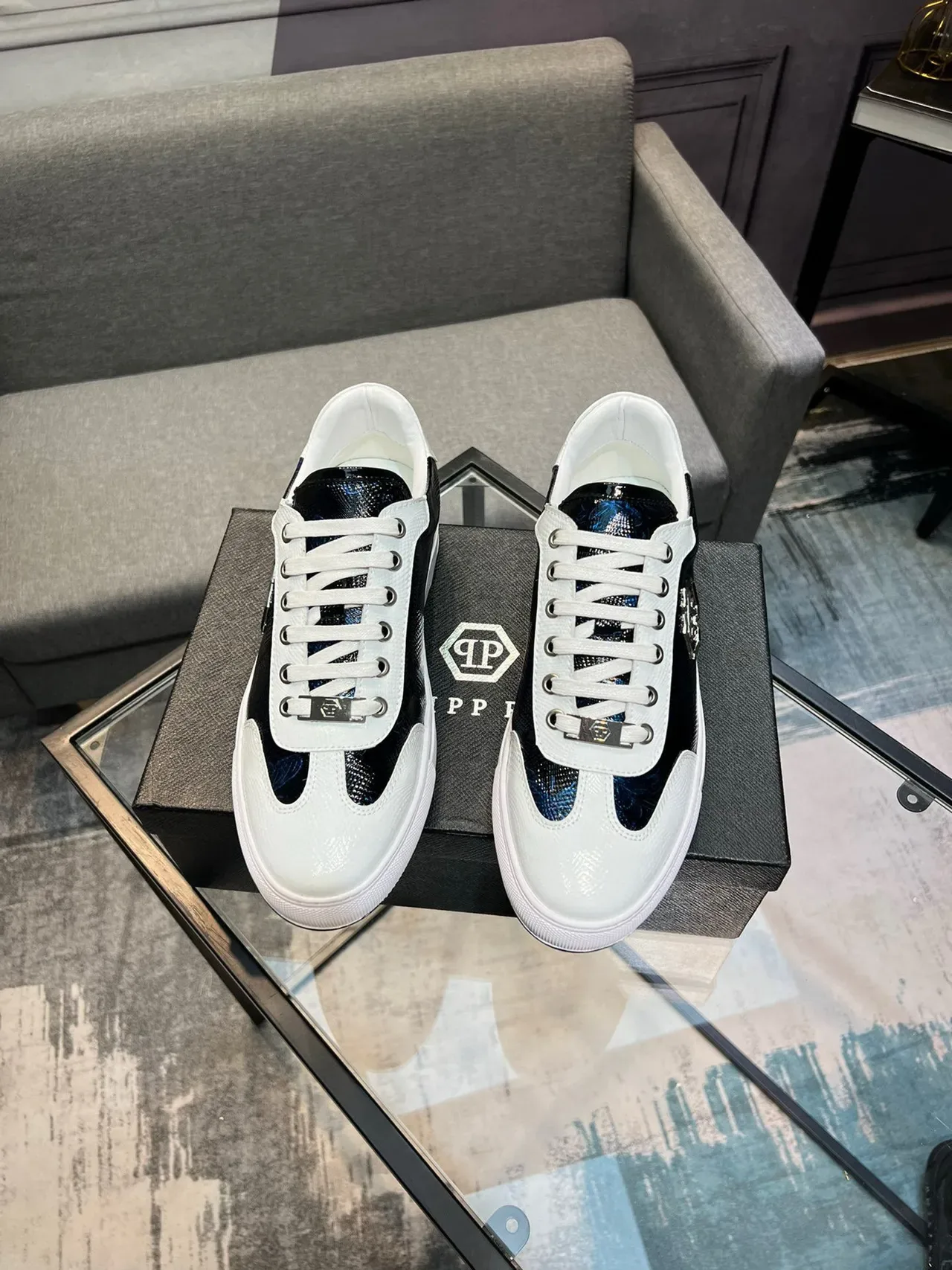 Philipp Plein কালো সাদা লো-টপ লেস-আপ স্নিকার্স 2