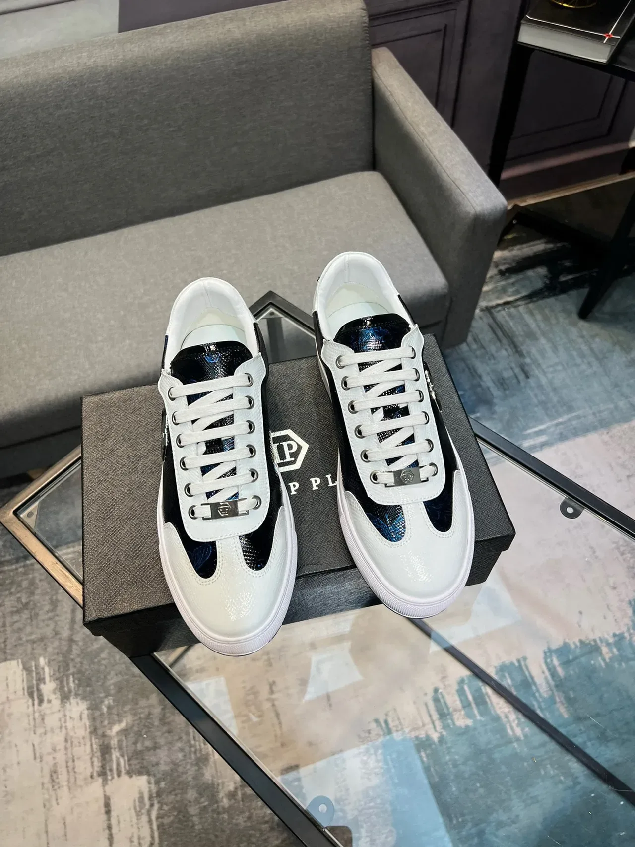 Philipp Plein কালো সাদা লো-টপ লেস-আপ স্নিকার্স 5