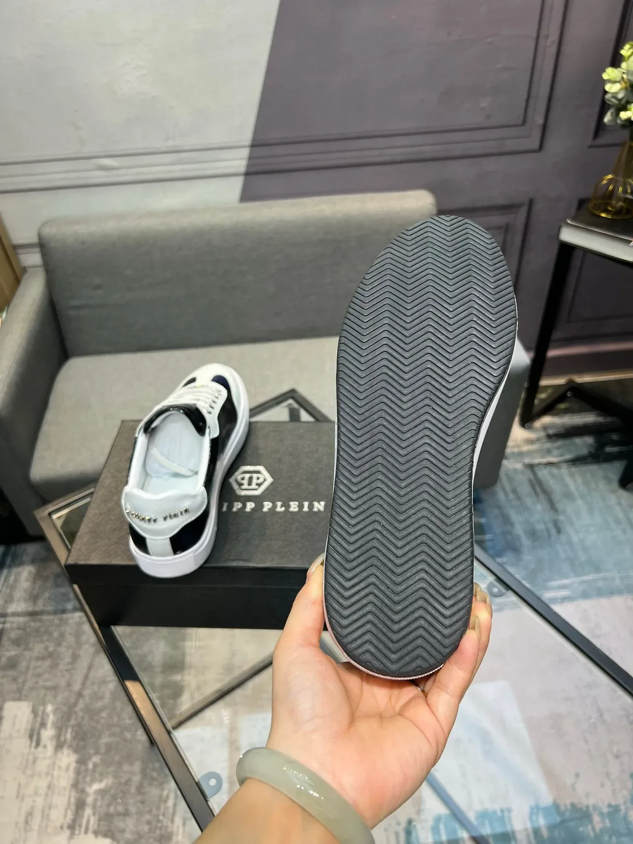 Philipp Plein কালো সাদা লো-টপ লেস-আপ স্নিকার্স 7