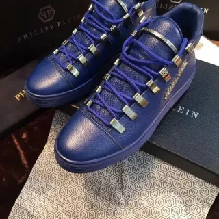 Philipp Plein नीला बैंगनी कुरालदार चमड़ा धातु जूते की छड़ियाँ जीवन शैली जूते