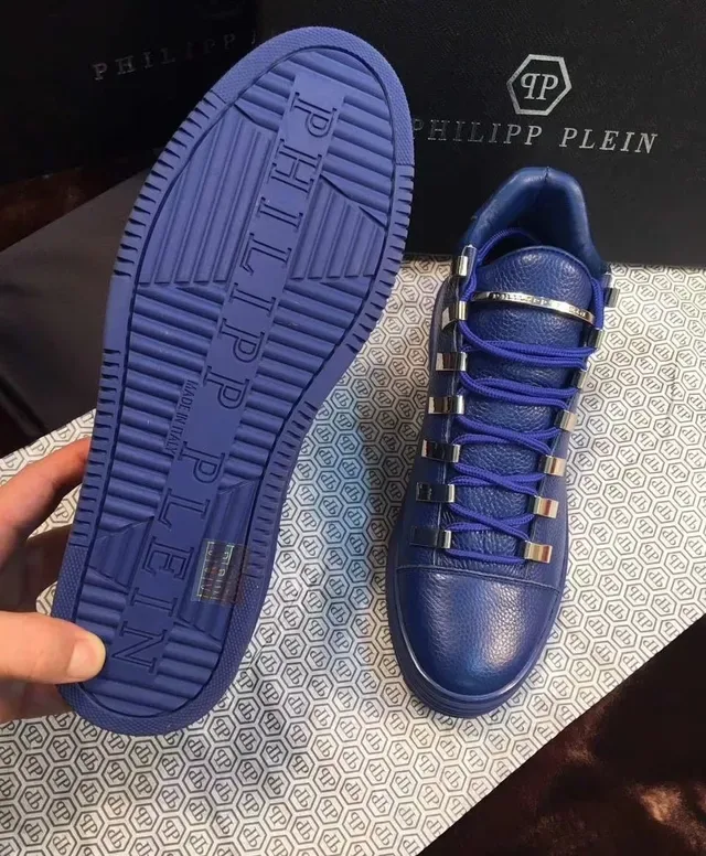Philipp Plein नीला बैंगनी कुरालदार चमड़ा धातु जूते की छड़ियाँ जीवन शैली जूते 3