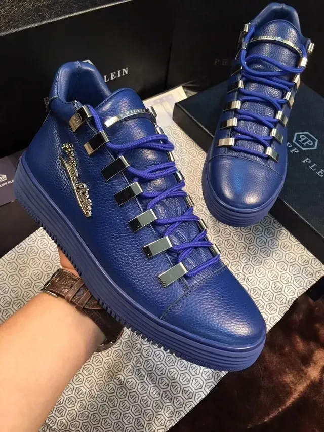 Philipp Plein नीला बैंगनी कुरालदार चमड़ा धातु जूते की छड़ियाँ जीवन शैली जूते 4