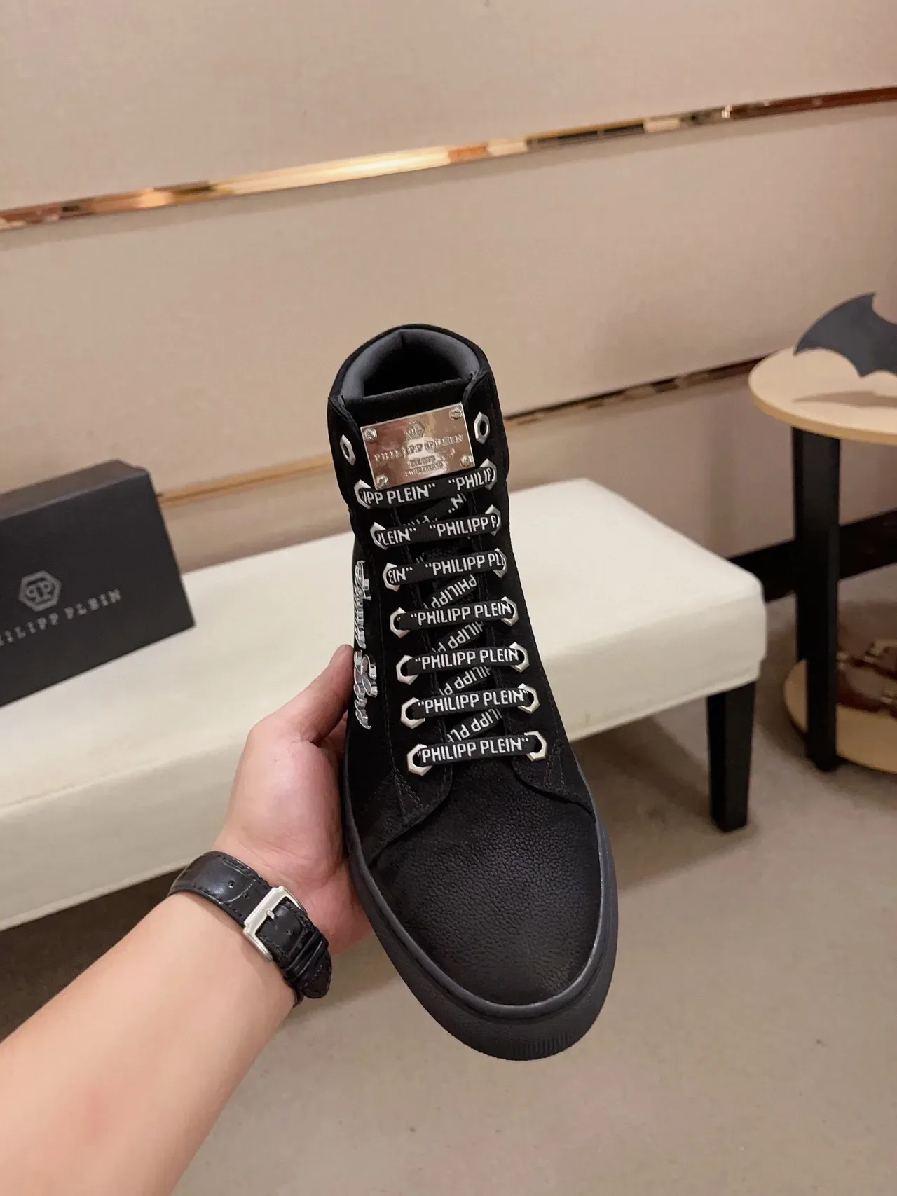 Philipp Plein Tênis Lifestyle Preto Bordados com Selo de Marca Alto 3