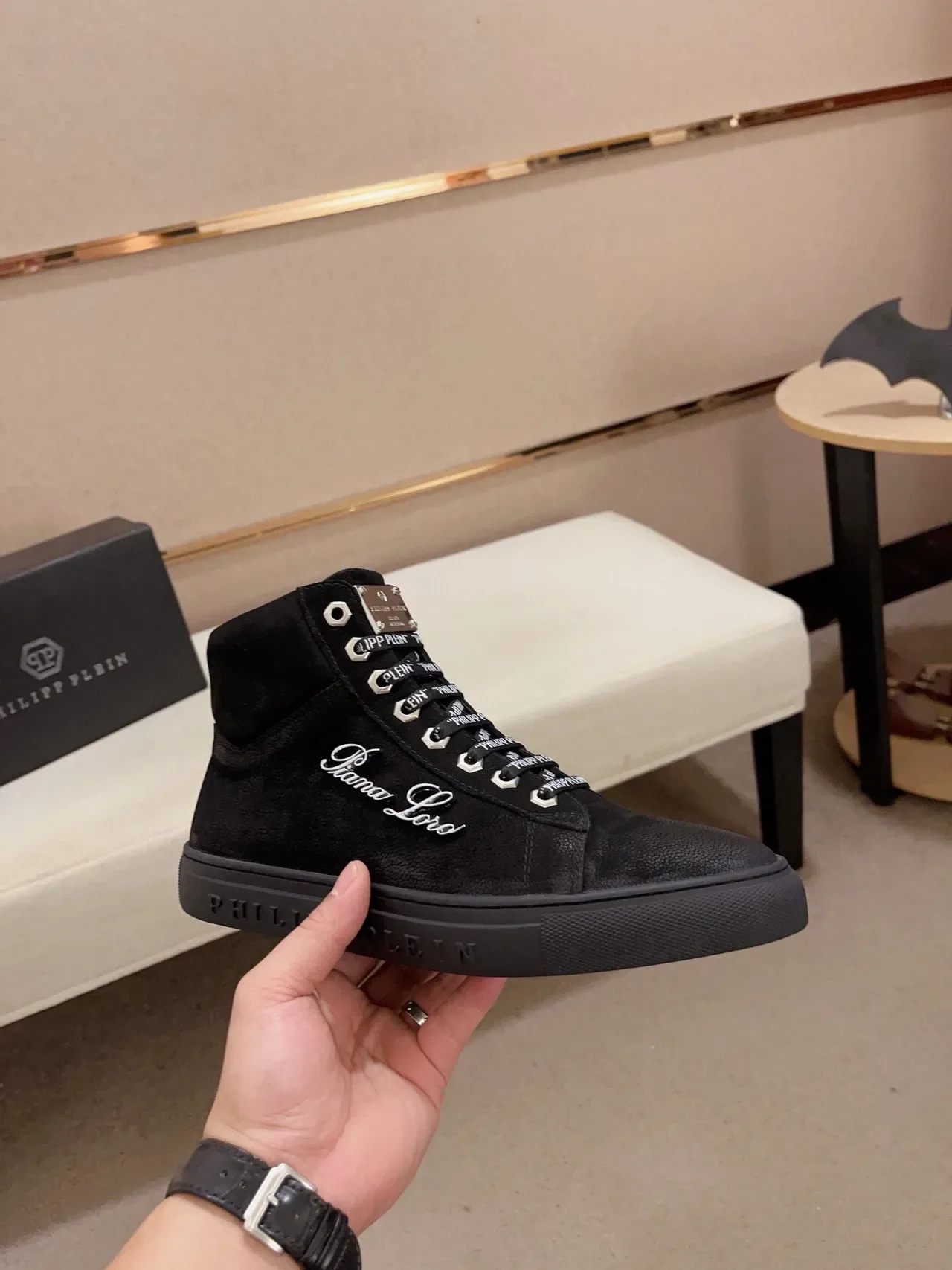 Philipp Plein Tênis Lifestyle Preto Bordados com Selo de Marca Alto 5