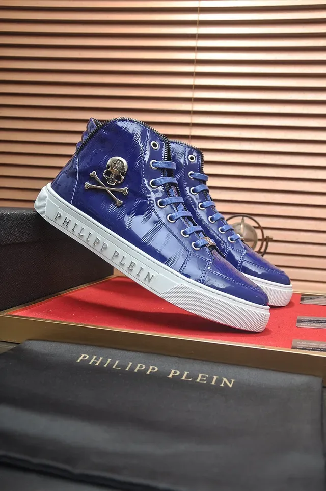 Philipp Plein हाई टॉप चमकदार नीली लाइफस्टाइल स्नीकर 4