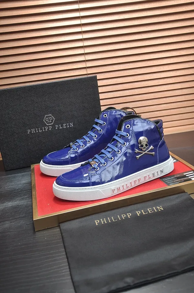 Philipp Plein हाई टॉप चमकदार नीली लाइफस्टाइल स्नीकर 5