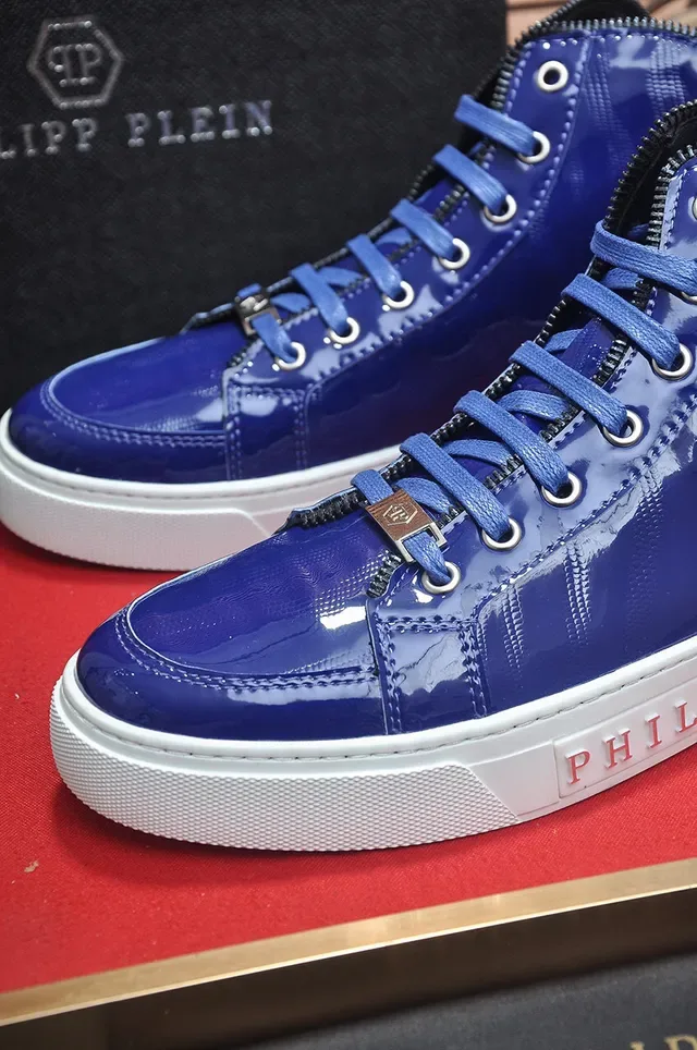 Philipp Plein हाई टॉप चमकदार नीली लाइफस्टाइल स्नीकर 8