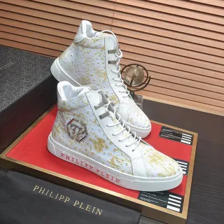 Philipp Plein High-Top Gold-Speckled Ostrich Leather Lifestyle Sneakers