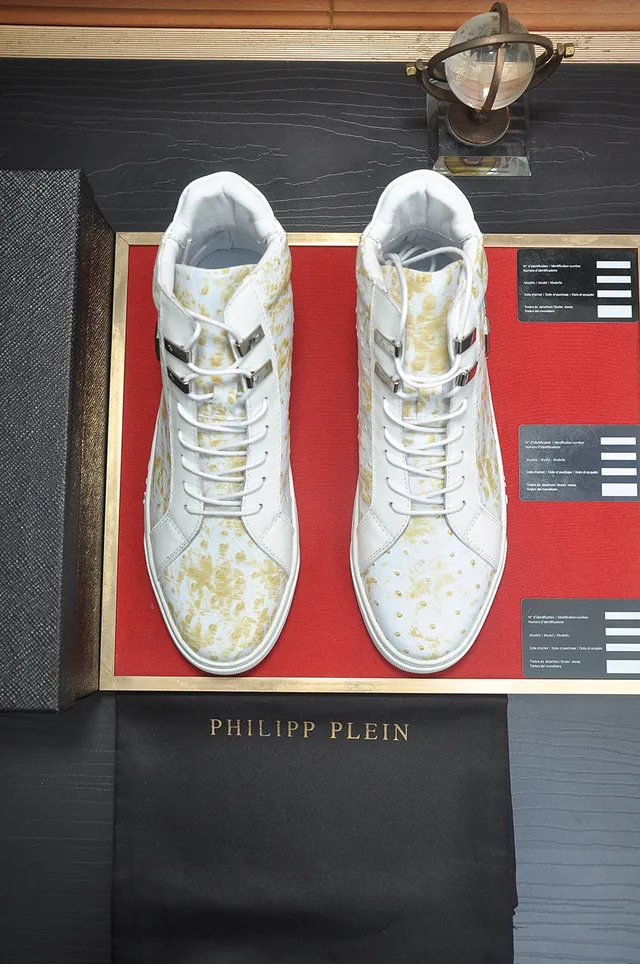 Philipp Plein Zapatillas Lifestyle de Cuero de Avestruz con Motas Doradas de Alto 3