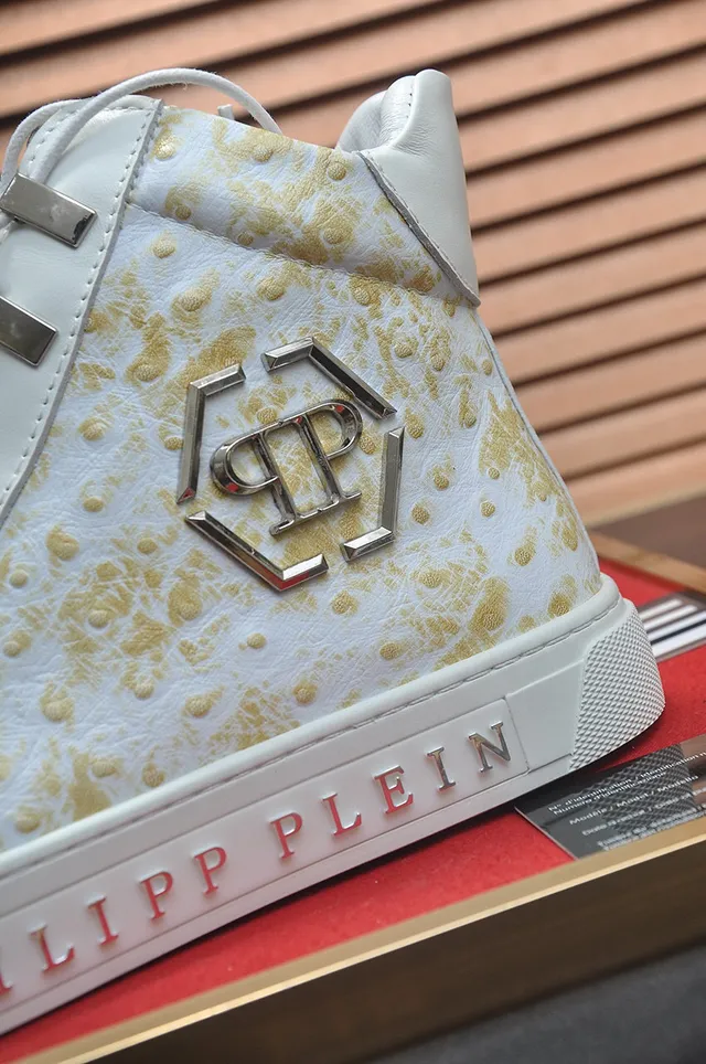 Philipp Plein Zapatillas Lifestyle de Cuero de Avestruz con Motas Doradas de Alto 9