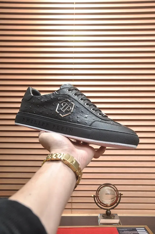 Philipp Plein Ostrich-Embossed Leather Hex Logo Lifestyle Sneakers 2