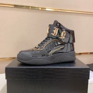 Philipp Plein Rockstar Black Gold উচ্চ টপ গ্লসি প্যাটেন্ট লেদার লাইফস্টাইল স্নিকার্স