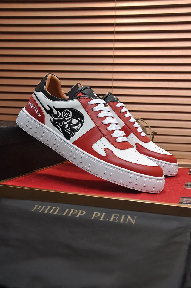 Philipp Plein Skull Graphic Zapatos lifestyle de cuero rojo blanco 2