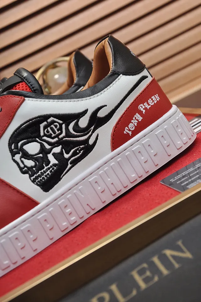 Philipp Plein Skull Graphic Zapatos lifestyle de cuero rojo blanco 3