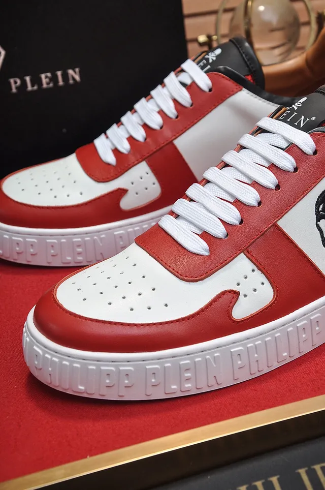 Philipp Plein Skull Graphic Zapatos lifestyle de cuero rojo blanco 4