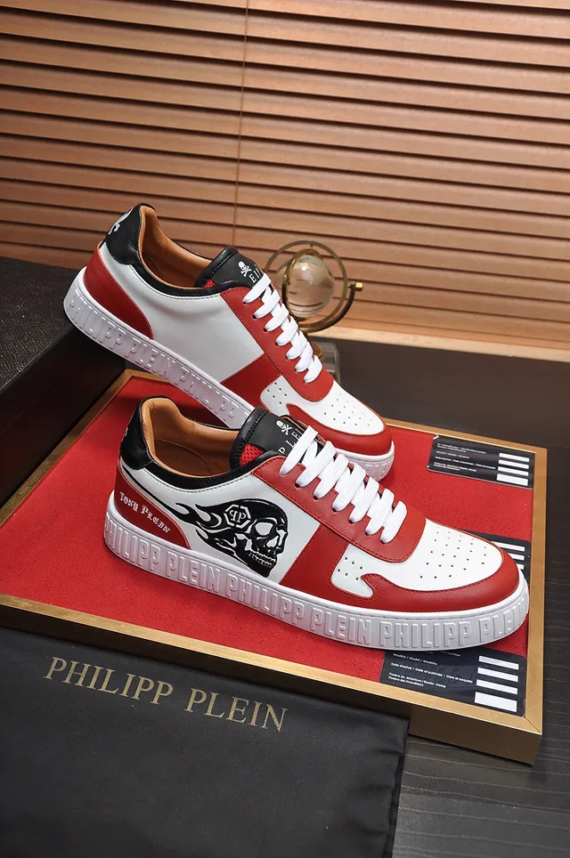 Philipp Plein Skull Graphic Zapatos lifestyle de cuero rojo blanco 6