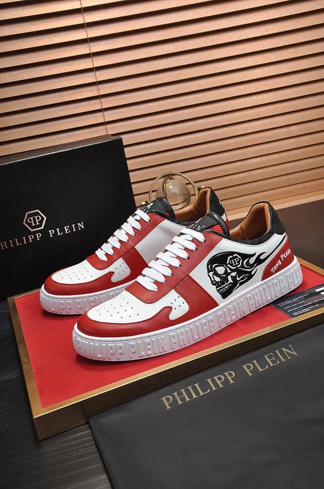 Philipp Plein Skull Graphic Zapatos lifestyle de cuero rojo blanco 8