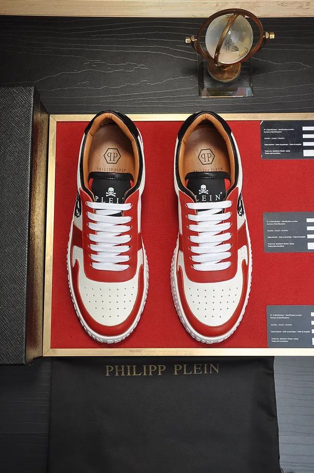 Philipp Plein Skull Graphic Zapatos lifestyle de cuero rojo blanco 9