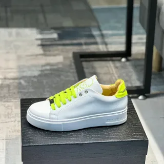 Philipp Plein White and Neon Lime Green Platform Lifestyle Sneakers