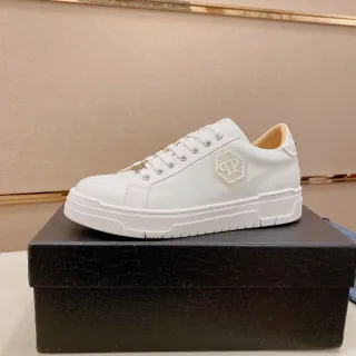 Philipp Plein সাদা বেইজ লো-টপ প্ল্যাটফর্ম সোল লাইফস্টাইল স্নিকার