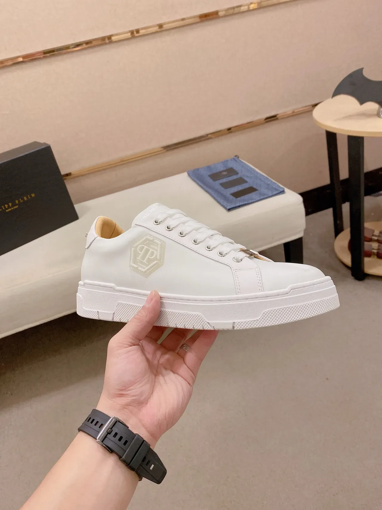 Philipp Plein सफेद भूरा लो-टॉप प्लेटफॉर्म सोल लाइफस्टाइल स्नीकर 5
