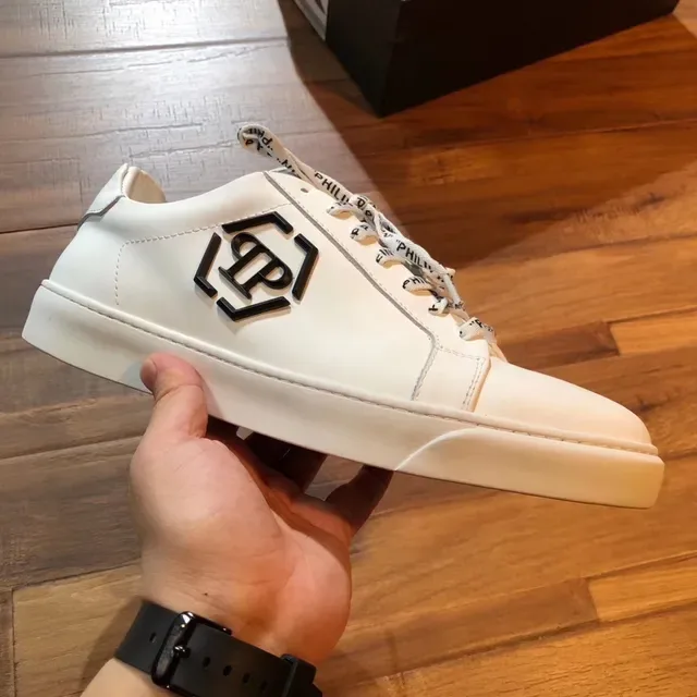 Philipp Plein सफेद काला लो-टॉप चमड़े जैसा स्मूथ अपर लाइफस्टाइल स्नीकर 5