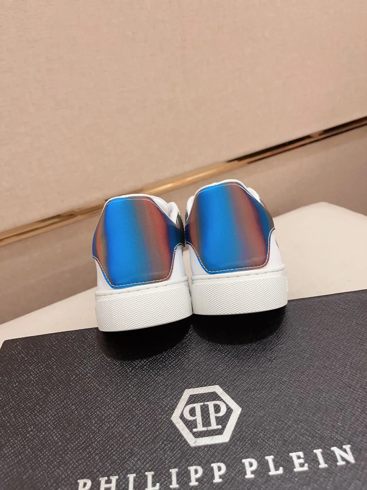 Philipp Plein White Blue Leather Upper Iridescent Heel Tab Lifestyle Sneakers 8