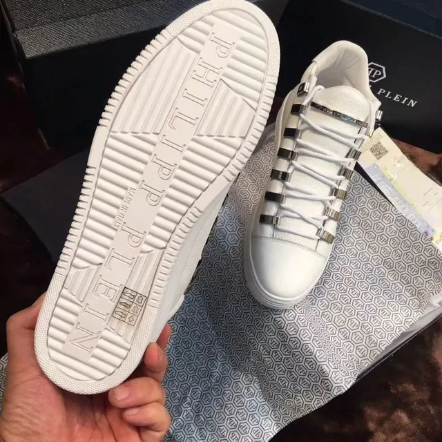 Philipp Plein Blanc Argent Cuir Supérieur Empilés Boucles De Lacets Métalliques Sneakers Lifestyle 2