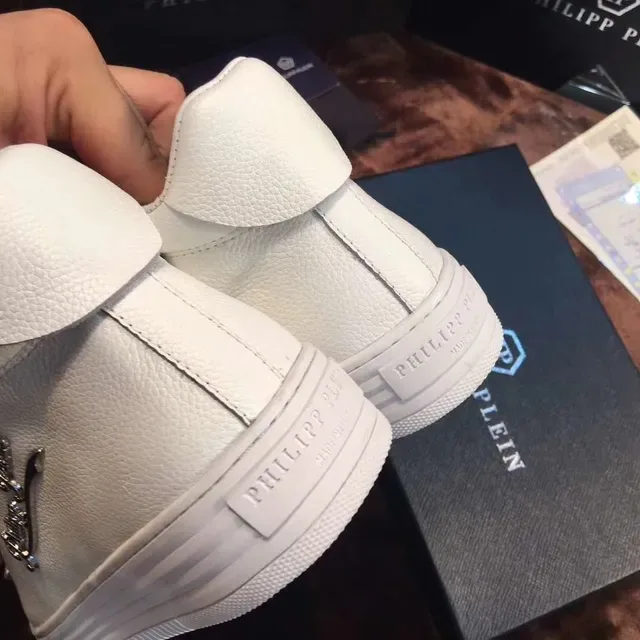 Philipp Plein Blanc Argent Cuir Supérieur Empilés Boucles De Lacets Métalliques Sneakers Lifestyle 4