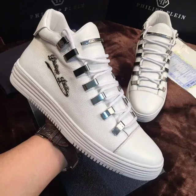 Philipp Plein Blanc Argent Cuir Supérieur Empilés Boucles De Lacets Métalliques Sneakers Lifestyle 5