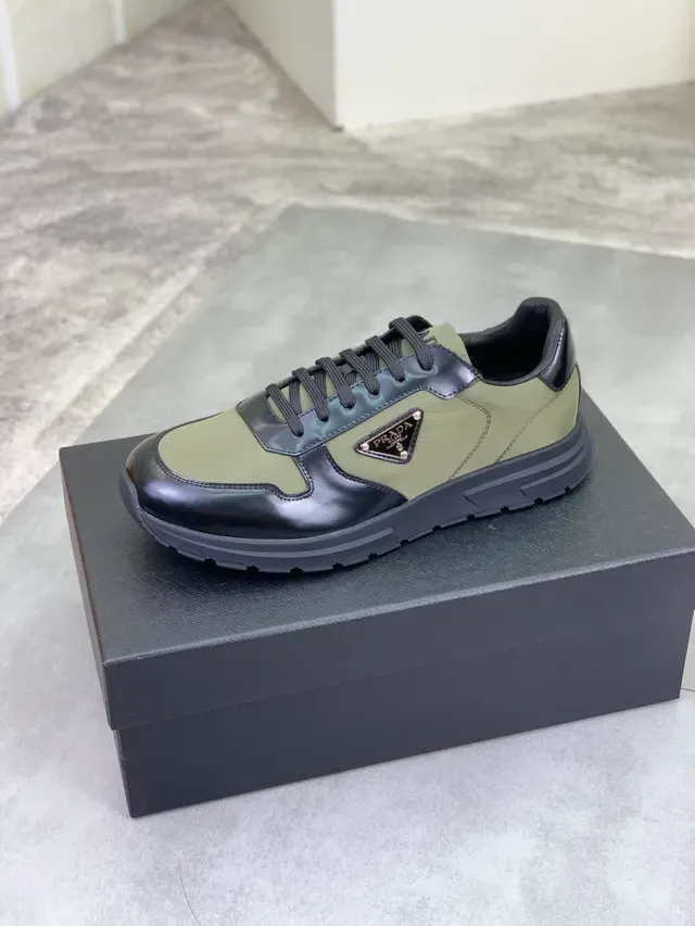 Prada Army Green Black Mixed-Material Triangular Logo Plaque Lifestyle Sneakers 4
