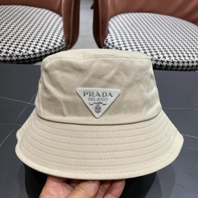 Prada Beige Structured Crown Wide Stitched Brim Bucket Hat 4