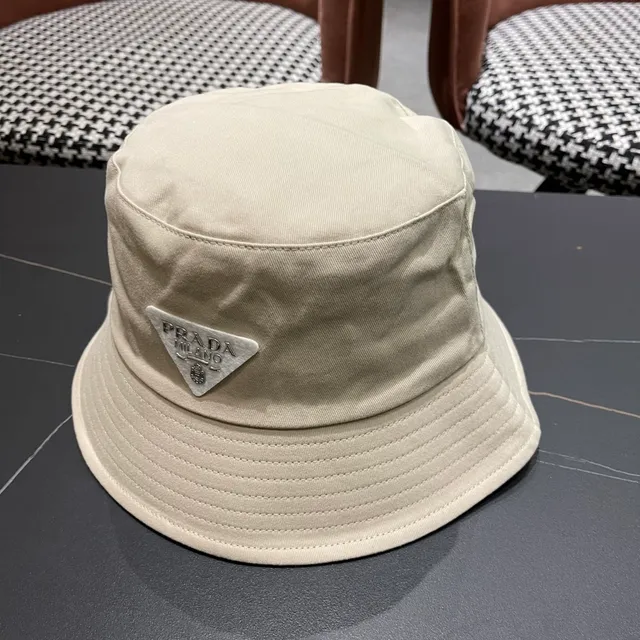 Prada Beige Structured Crown Wide Stitched Brim Bucket Hat 9