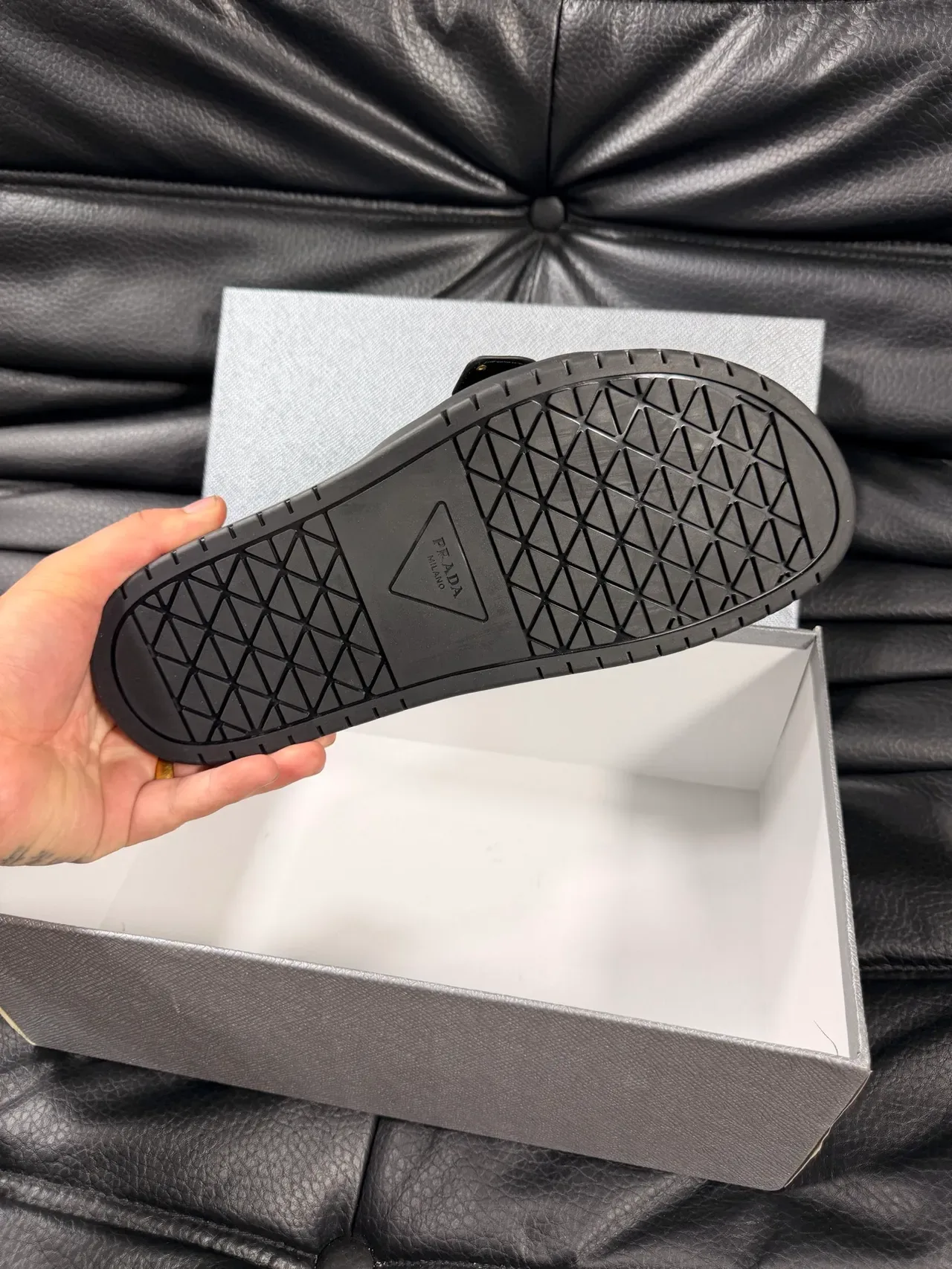 Prada Black Gold Crocodile-Embossed Leather Buckle Slippers 2