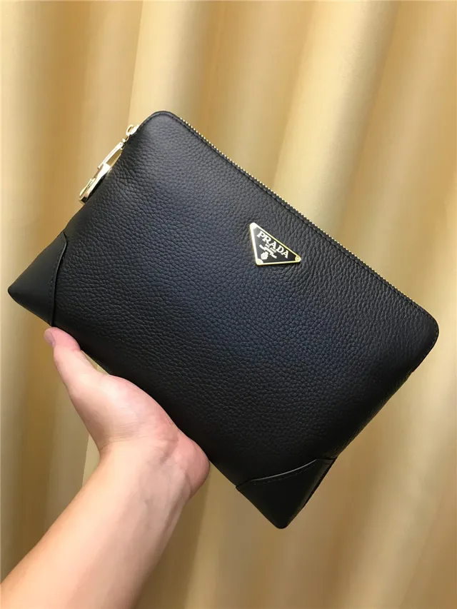 Prada Black Gold Pebbled Leather Triangular Logo Handbag 4