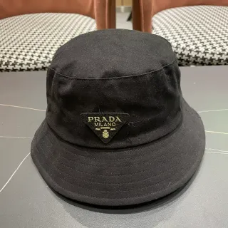 Prada Black Gold Structured Crown Wide Brim Bucket Hat
