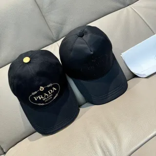 Prada 黑色金 结构化 六块 刺绣 标志 棒球帽