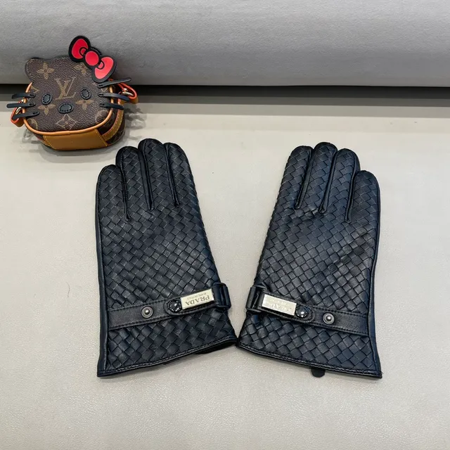 Prada Black Intrecciato Woven Adjustable Strap Closure Leather Gloves 3