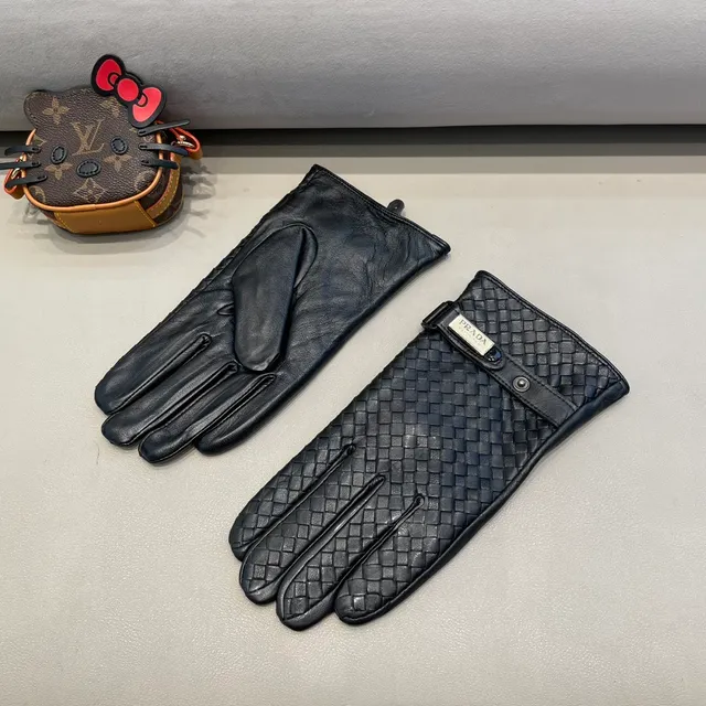 Prada Black Intrecciato Woven Adjustable Strap Closure Leather Gloves 4