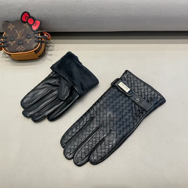 Prada Black Intrecciato Woven Adjustable Strap Closure Leather Gloves 6