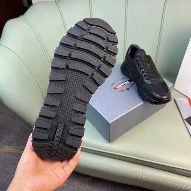 Prada Black Monochrome Leather-and-Synthetic Panelled Lifestyle Sneakers 3