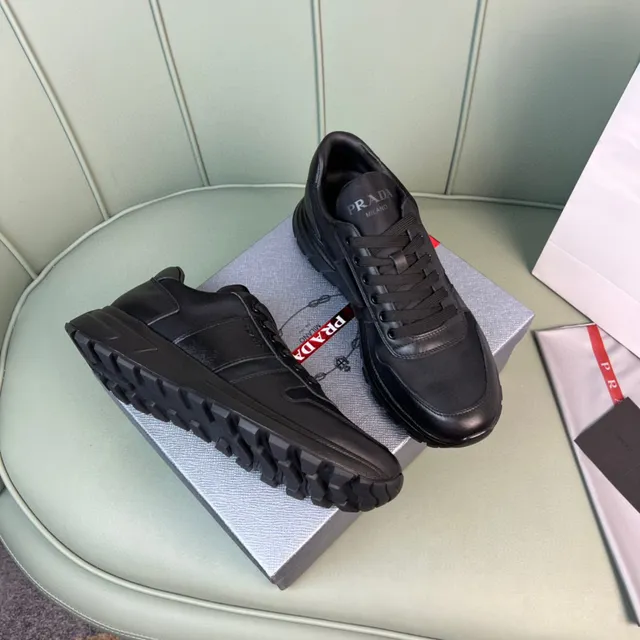 Prada Black Monochrome Leather-and-Synthetic Panelled Lifestyle Sneakers 5