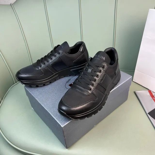 Prada Black Monochrome Leather-and-Synthetic Panelled Lifestyle Sneakers 6