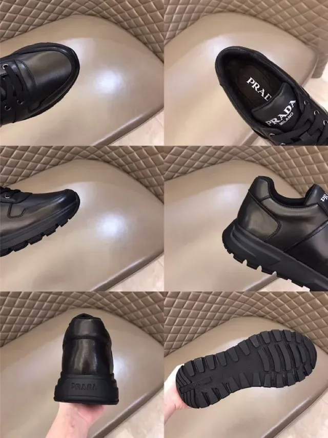 Prada Black Paneled Leather Upper Embossed Logo Stripe Lifestyle Sneakers 2