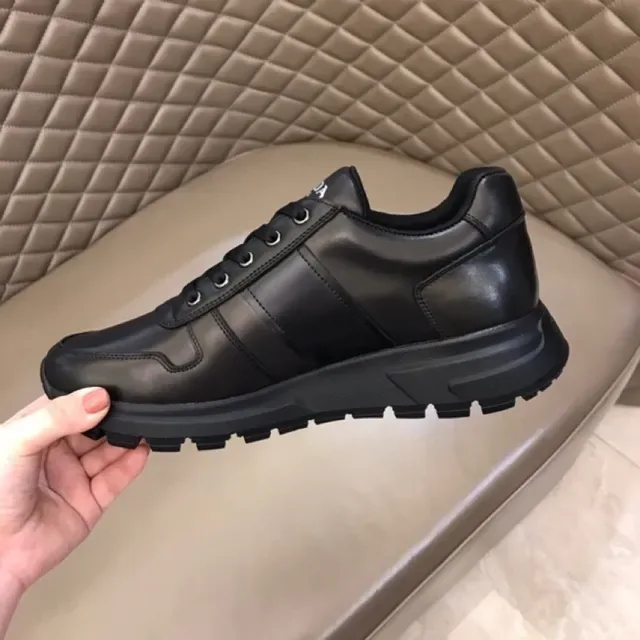 Prada Black Paneled Leather Upper Embossed Logo Stripe Lifestyle Sneakers 3