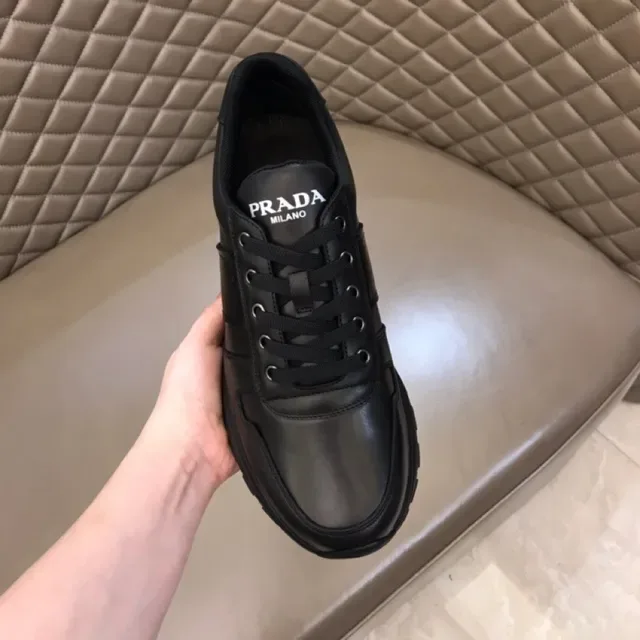 Prada Black Paneled Leather Upper Embossed Logo Stripe Lifestyle Sneakers 4