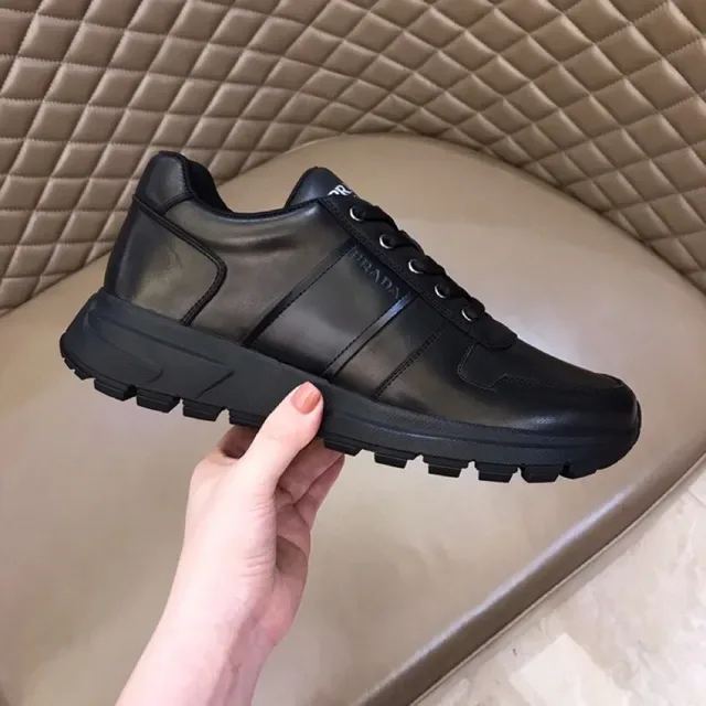 Prada Black Paneled Leather Upper Embossed Logo Stripe Lifestyle Sneakers 5