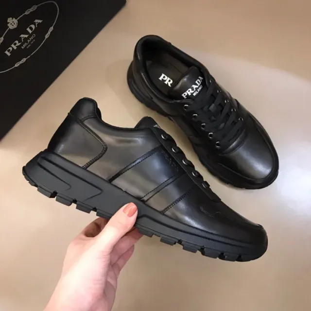 Prada Black Paneled Leather Upper Embossed Logo Stripe Lifestyle Sneakers 6